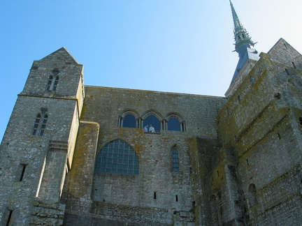 The cloister from the outside (Note the three windows at the top)